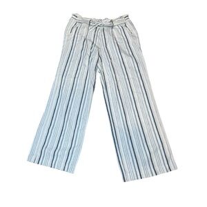Jolt Linen Blend Blue White Stripe Wide Leg Women Pants Sz L  Earthy Beach Boho
